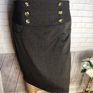 BCX Charcoal Pencil Skirt with Button Detail